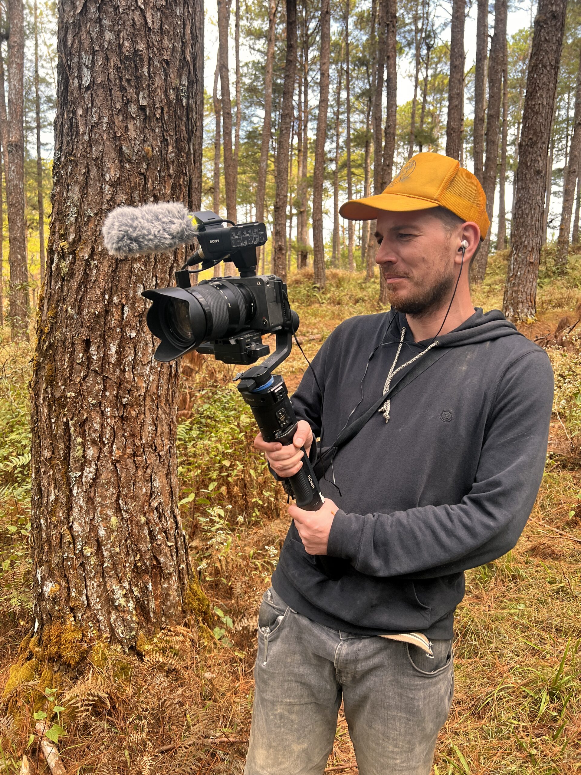 Kamera mit Gimbal im Wald